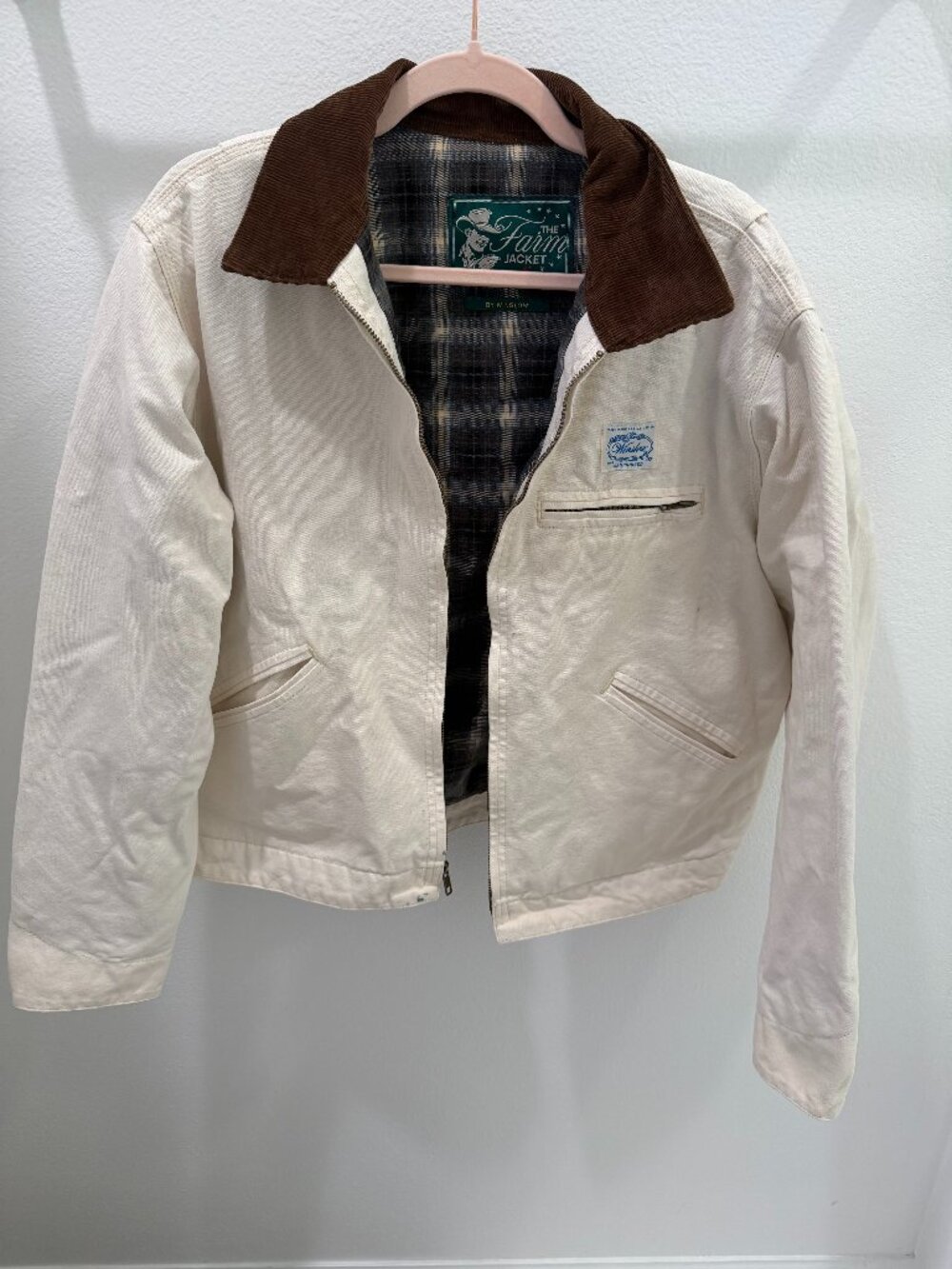 Winslow The Farm Jacket Cream Canvas Corduroy Collar Chore Coat Size S